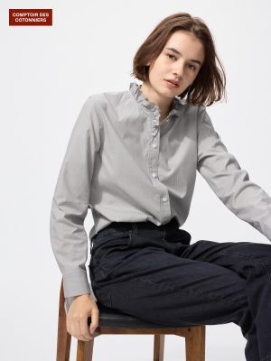 コットンブレンドフリルシャツ